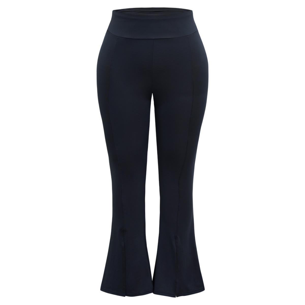 Plus Size Tummy Control Flare Leg Split Hem Leggings Women Midnight Elegant High stretch Flare Leg High Rise Dailywear Leggings BloomChic 22-24/3X Product Image