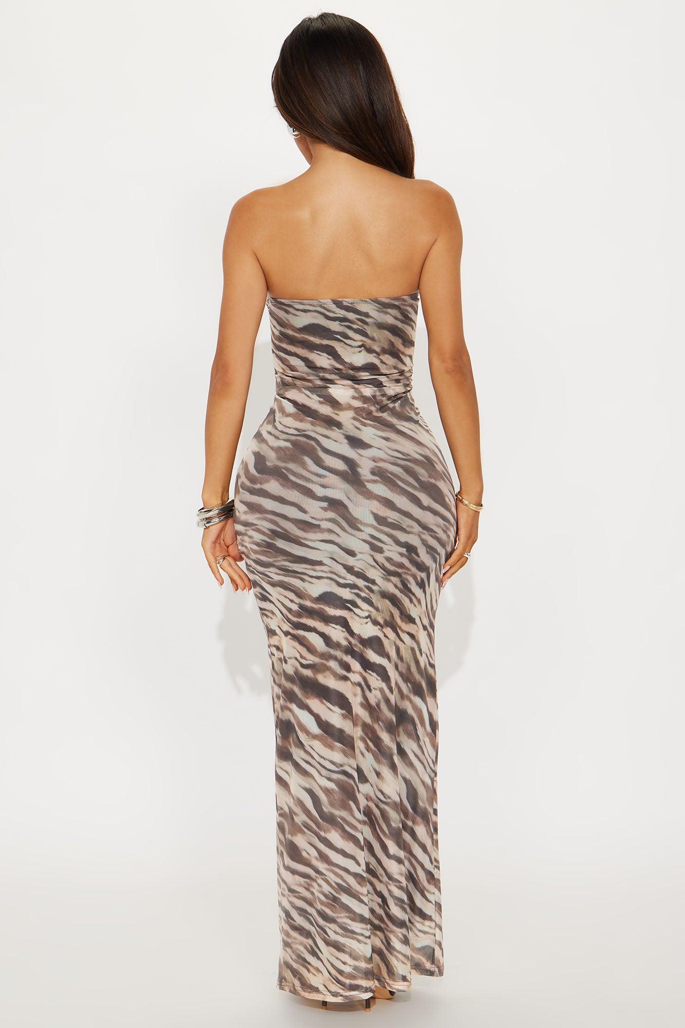 Tiana Tiger Print Mesh Maxi Dress - Brown/combo Female Product Image