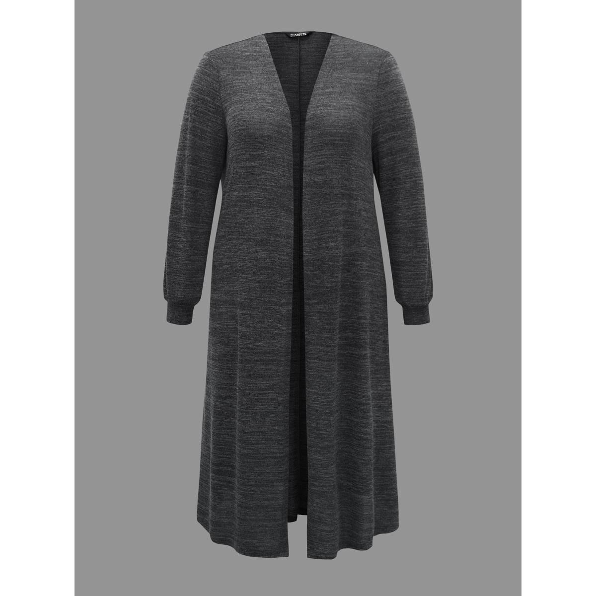 Plus Size Solid Heather Medium Stretch Knit Jacket Women DimGray Non Loose Everyday Jackets BloomChic 14-16/1X Product Image