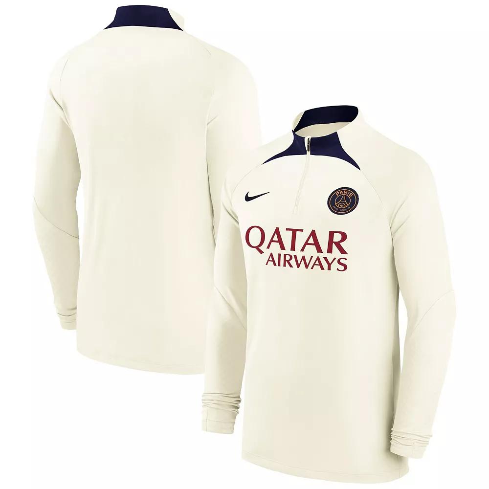 Men's Nike Cream Paris Saint-Germain Strike Drill 2023/24 Performance Quarter-Zip Long Sleeve Top, Size: 2XL, Psg Beige Product Image