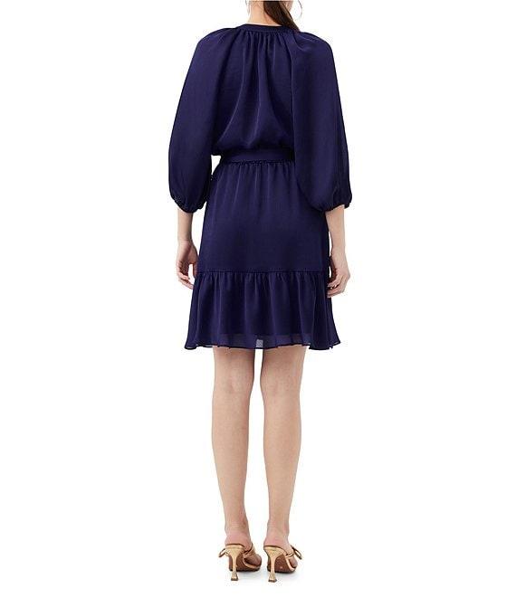 Trina Turk Asuma Crinkle Georgette V-Neck 3/4 Sleeve Tie Waist Dress Product Image