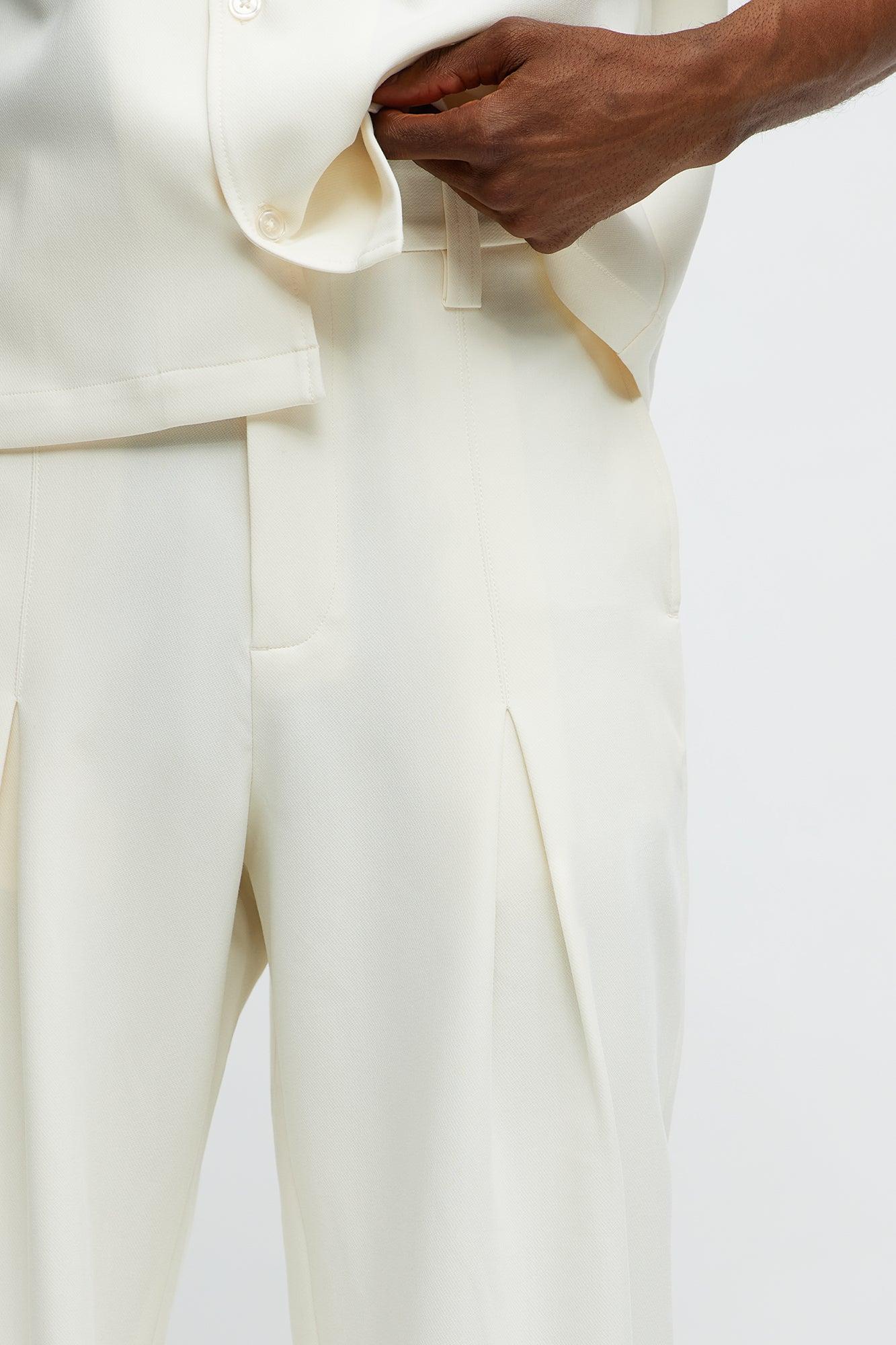 Ronan High Waisted Pleated Trousers - Cream Male Product Image