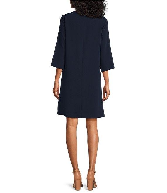 Caroline Rose Matte Crepe Crew Neck 3/4 Sleeve Pocketed Shift Dress Product Image