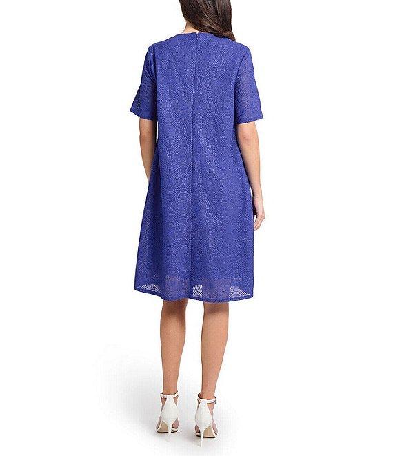 Ming Wang Woven Embroidered Crew Neck Short Sleeve A-Line Dress Product Image