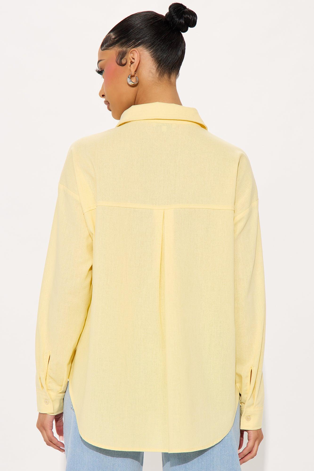Fresh Lemonade Linen Button Up Shirt - Yellow Product Image