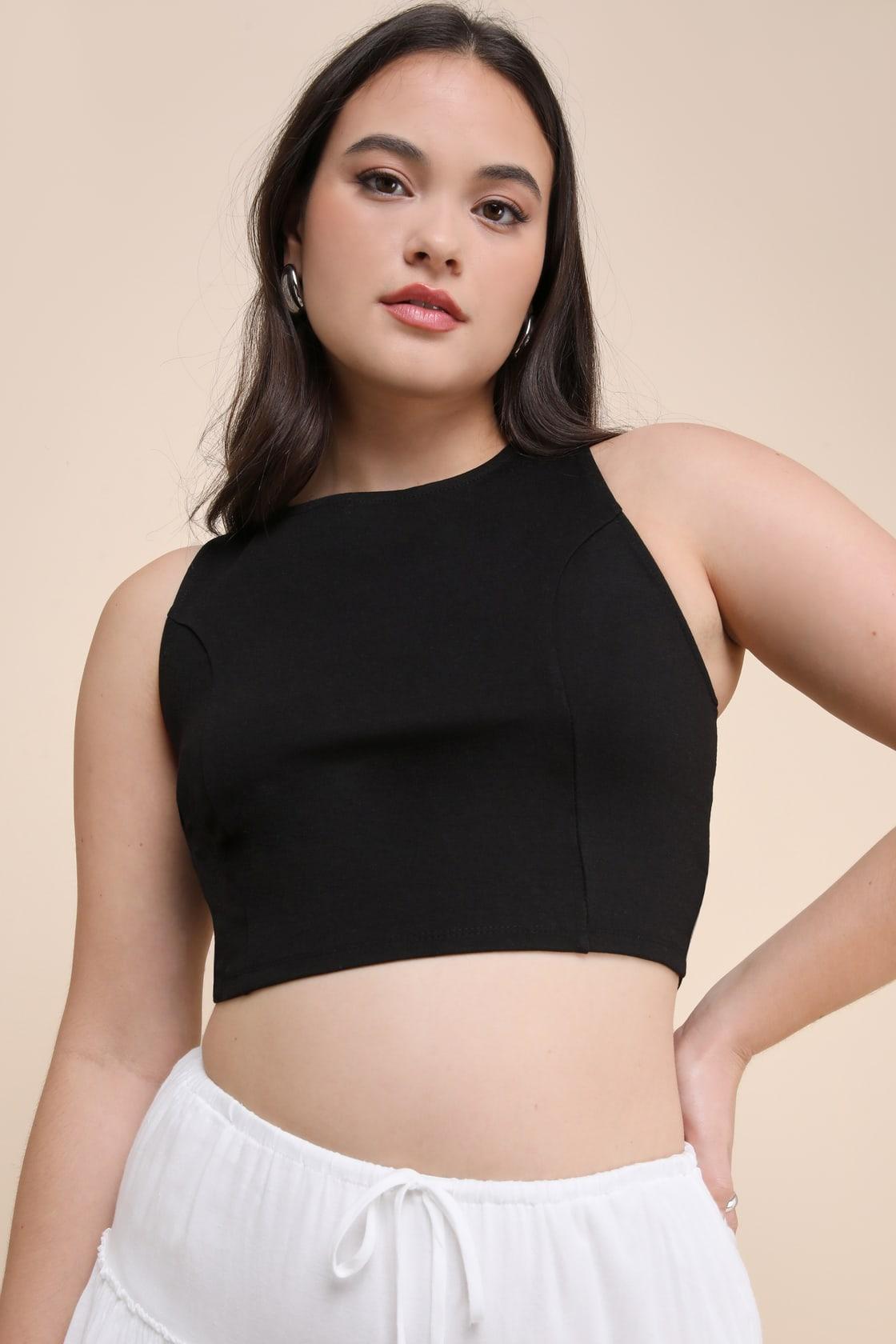 Let's Tie It Black Tie-Back Cropped Tank Top Product Image