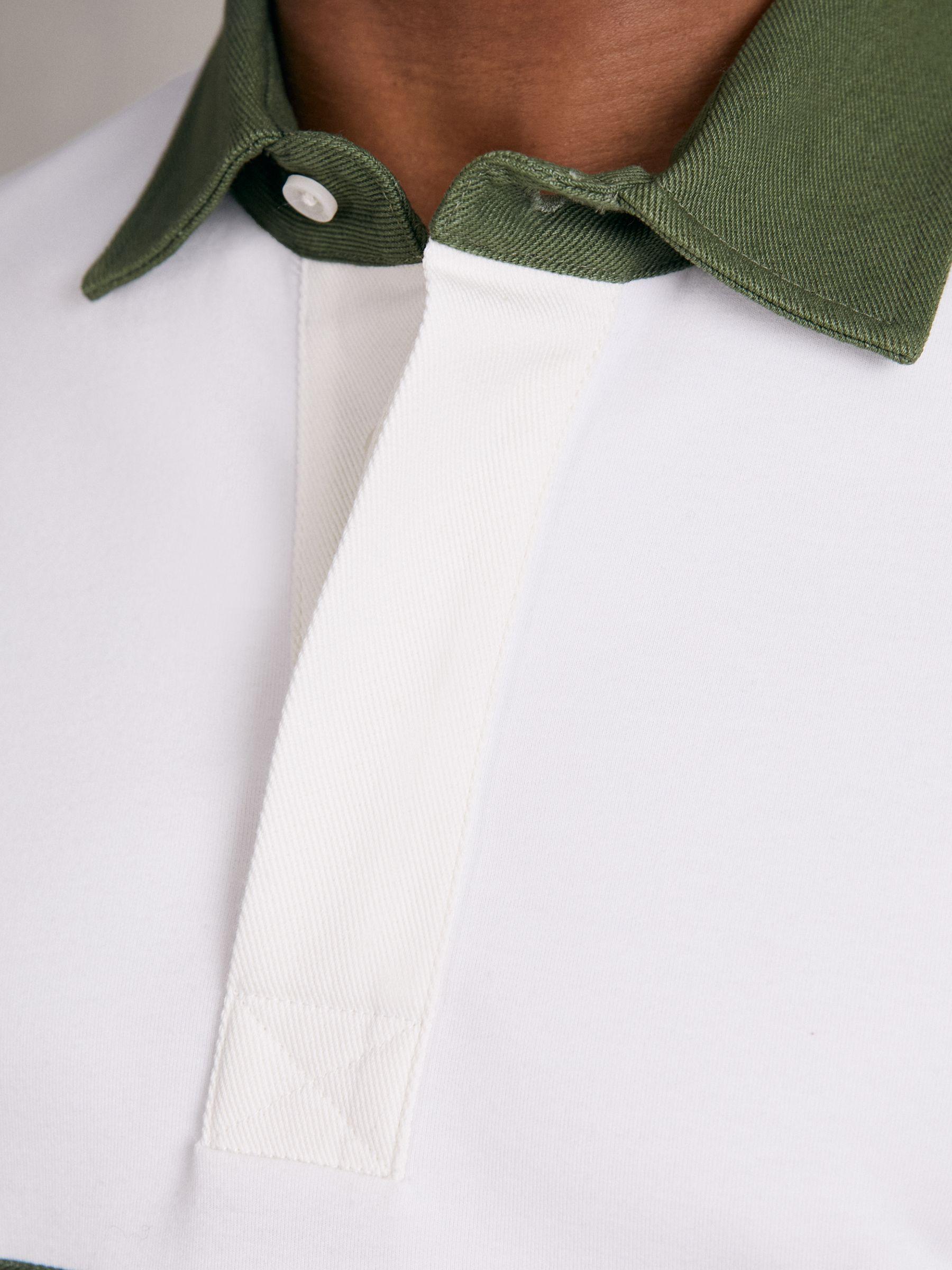 Cotton Colourblock Rugby Shirt in White/Green Product Image