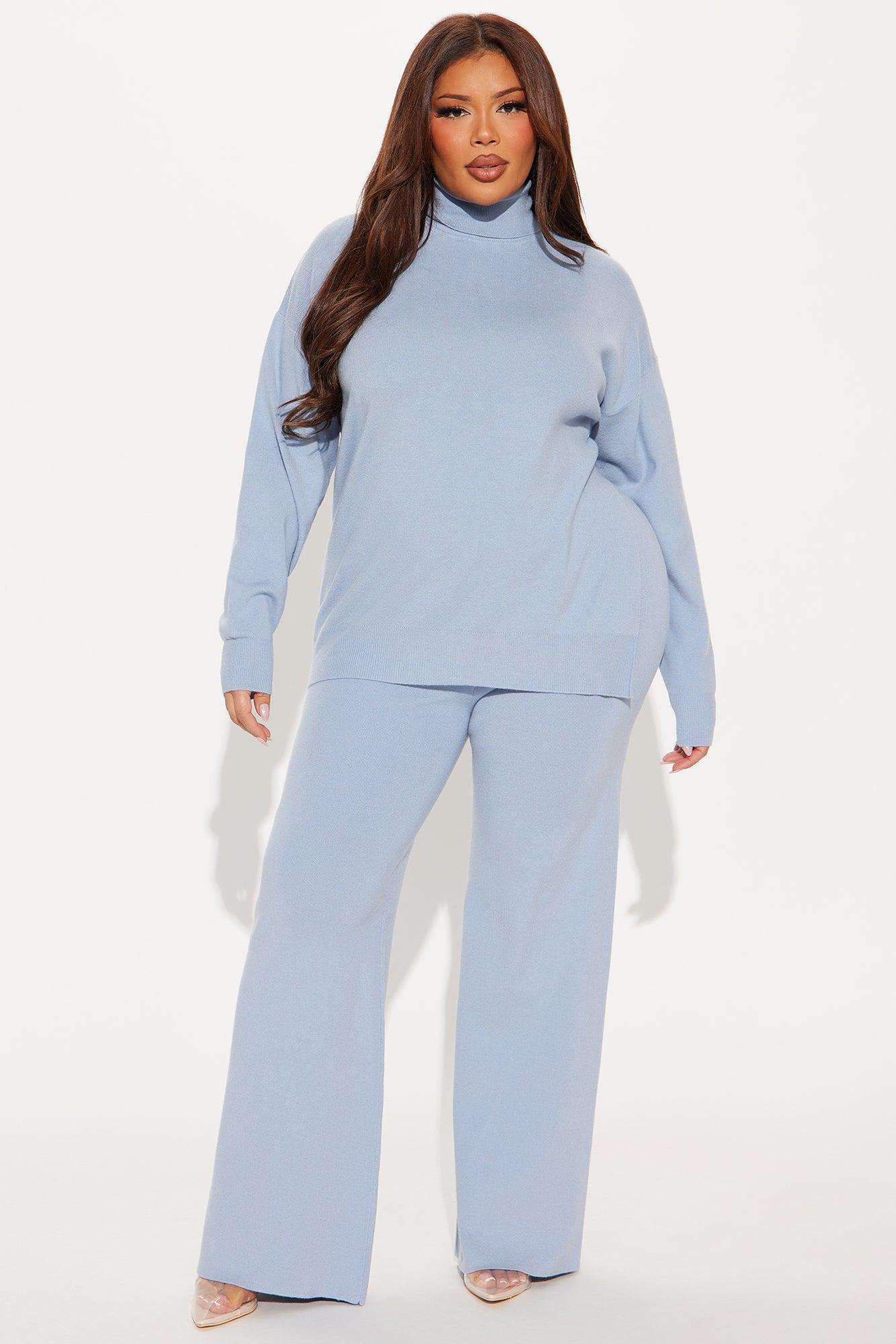Staying Here Sweater Pant Set - Light Blue Product Image