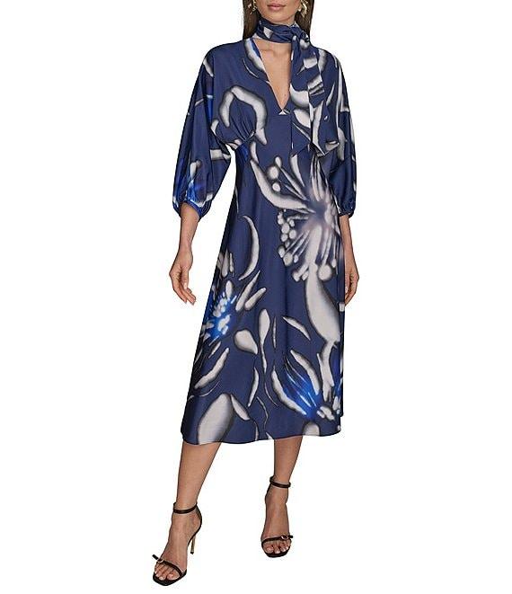 Donna Karan Empire Waist Floral Print Midi Dress Product Image