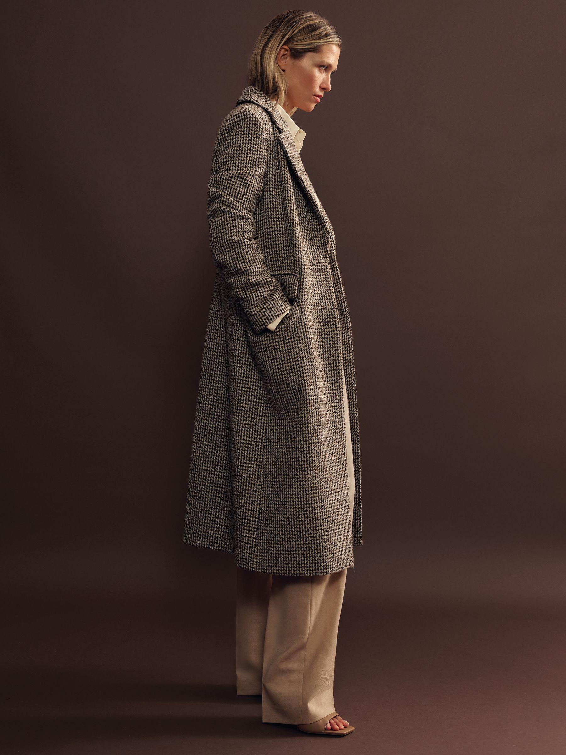 Wool-Blend Houndstooth-Check Coat in Brown Check Product Image