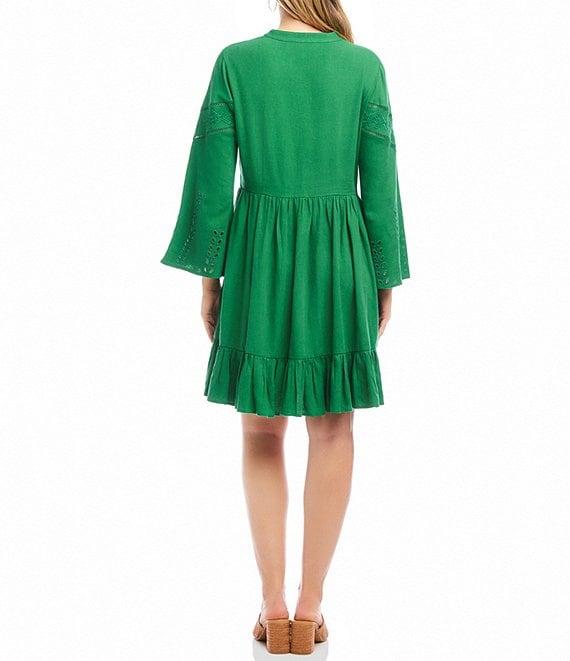 Karen Kane Linen Blend Flare Sleeve Embroidered Tiered Dress Product Image