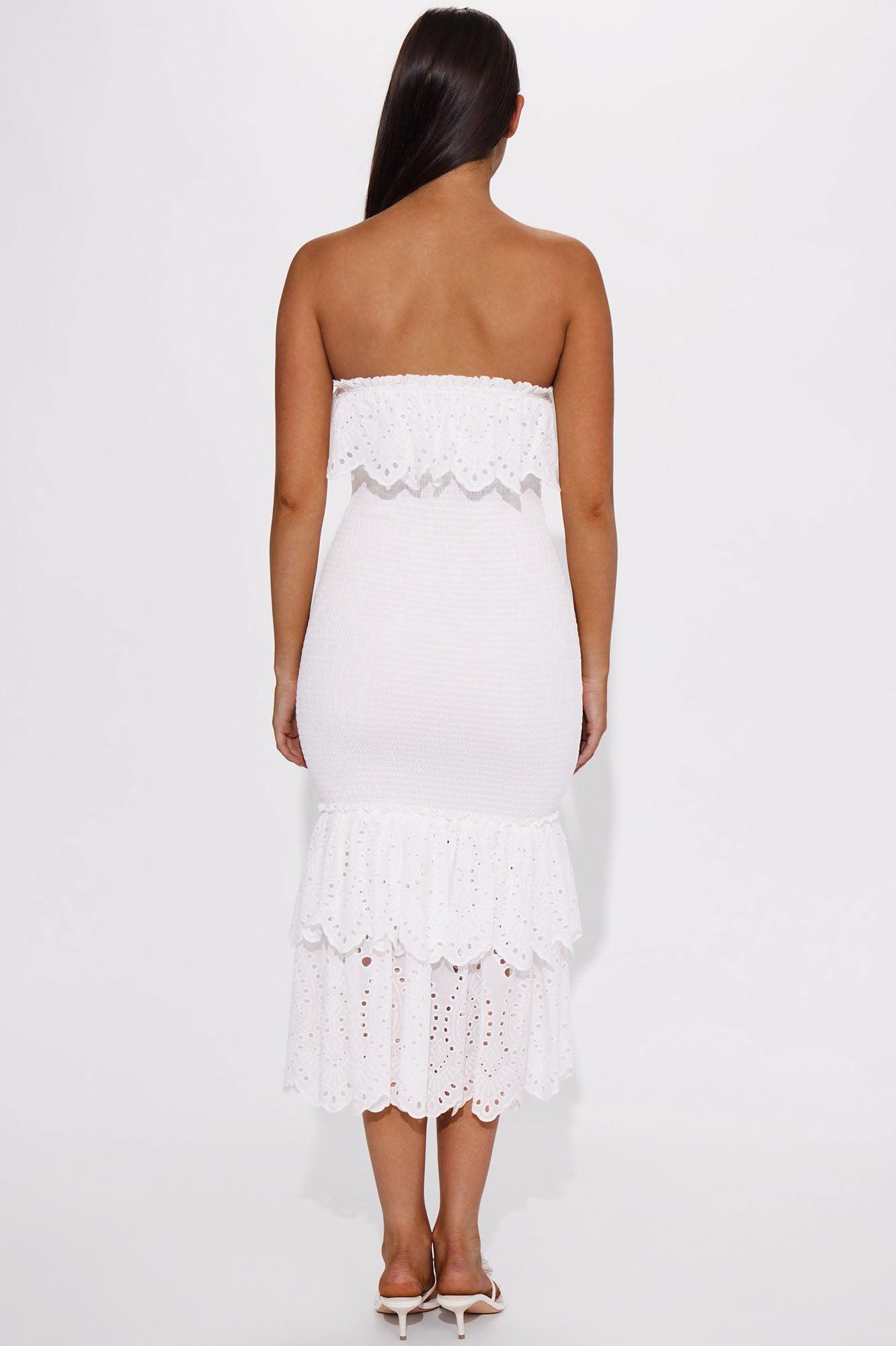 Callie Smocked Eyelet Midi Dress - White Product Image