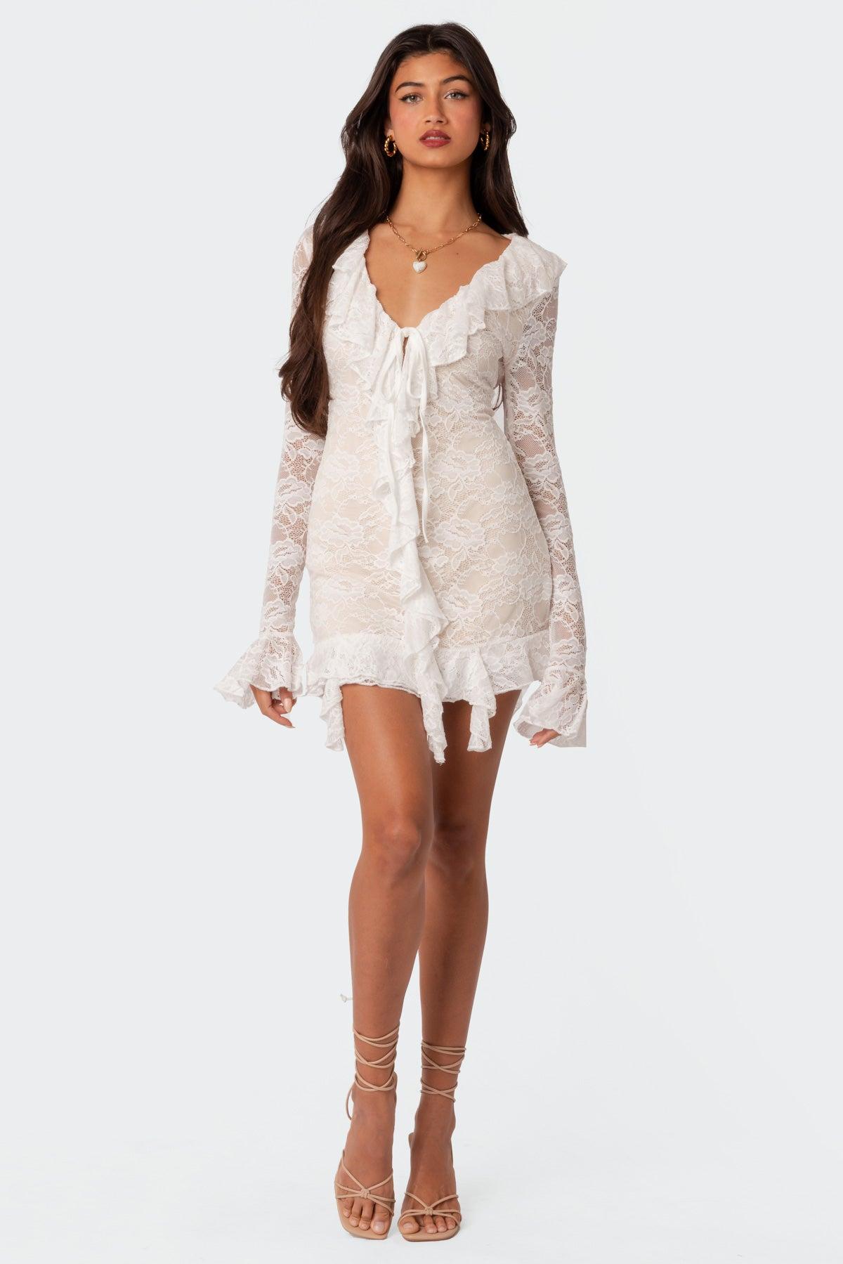 Josephine Ruffle Lace Mini Dress Product Image