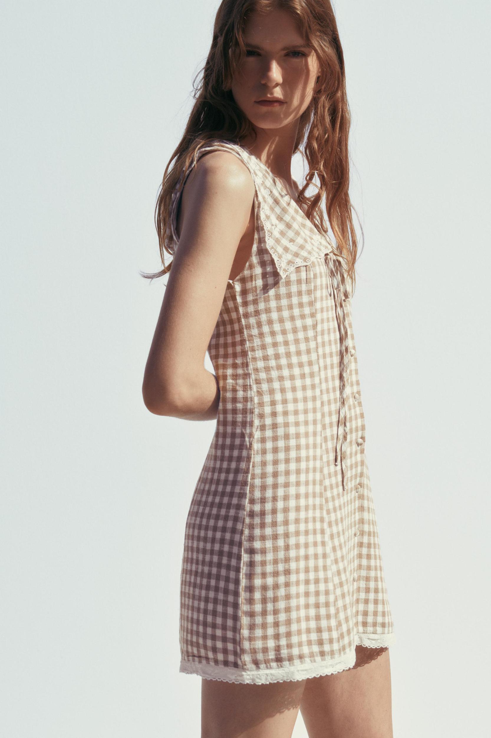GINGHAM SHORT DRESS WITH PETER PAN COLLAR Product Image