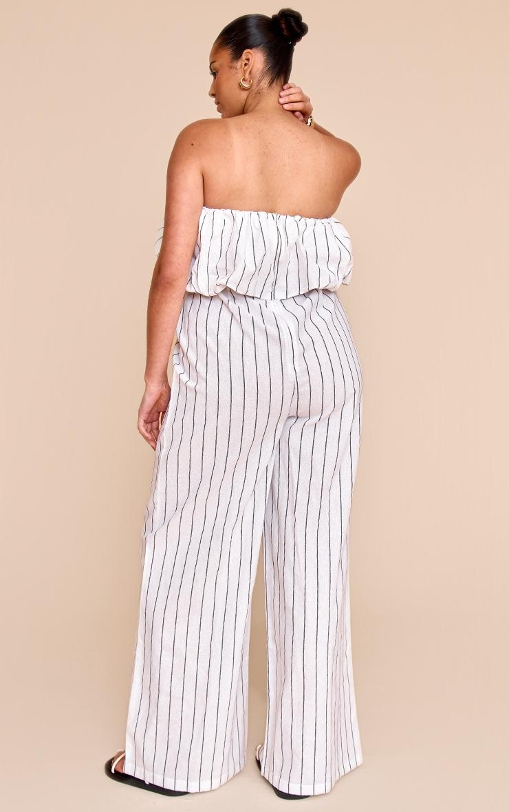 Plus Stone Stripe Textured Puffball Bandeau Straight Leg Jumpsuit Product Image