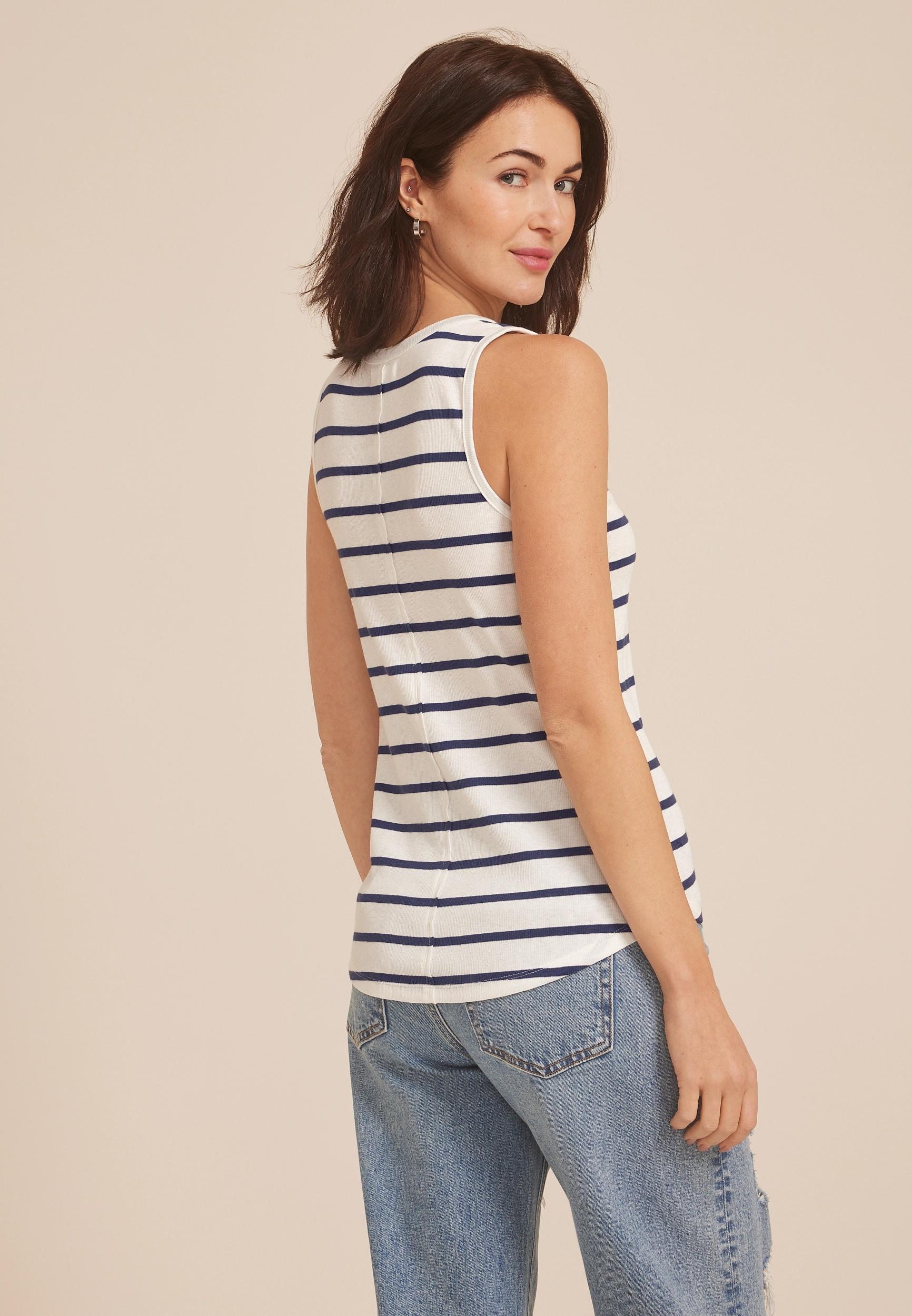 Striped Ribbed Henley Tank Top Product Image
