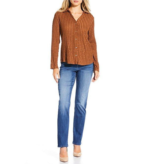 Investments Knit Long Sleeve Y-Neck Button Front Novelty Top Product Image