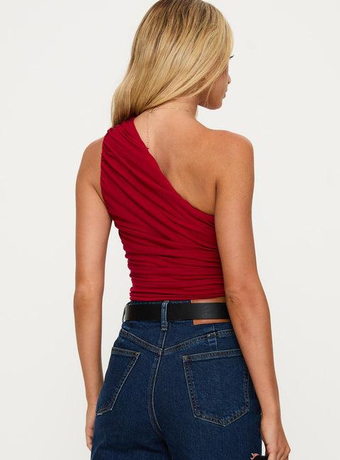 Heston Asymmetrical Ruched Bodysuit Red Product Image