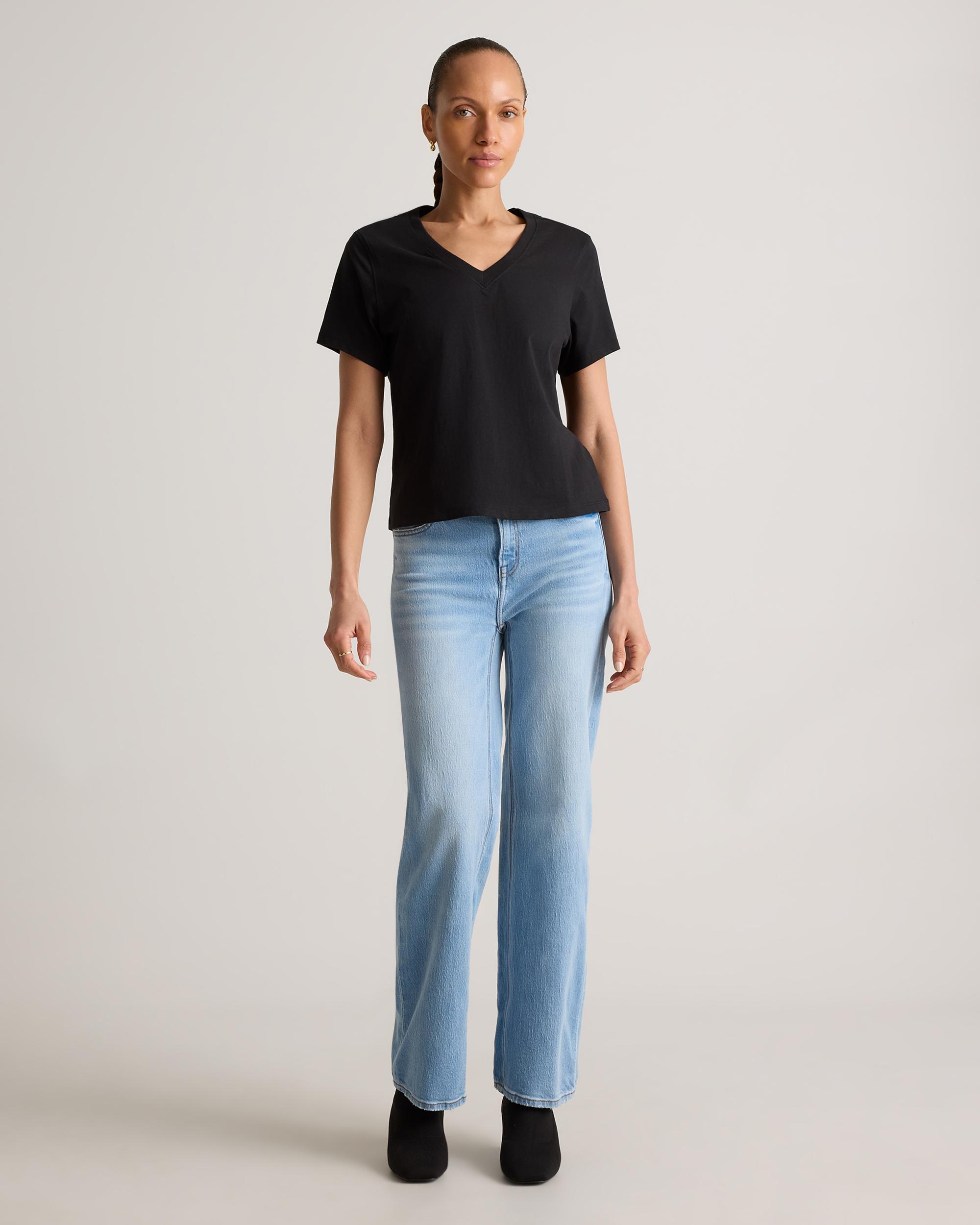 Quince | Women's Boxy V-Neck T-Shirt Organic Cotton Product Image