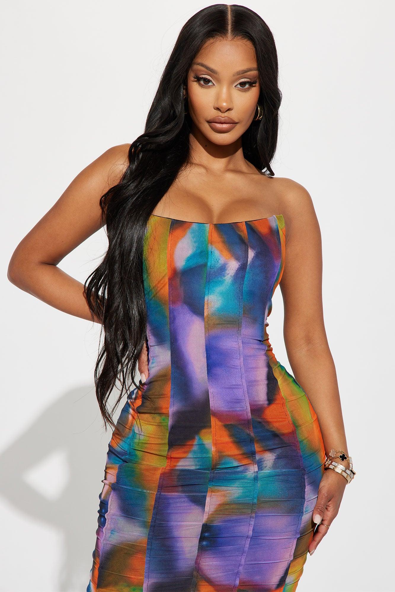 On Point Mesh Corset Midi Dress  - Orange/combo Product Image