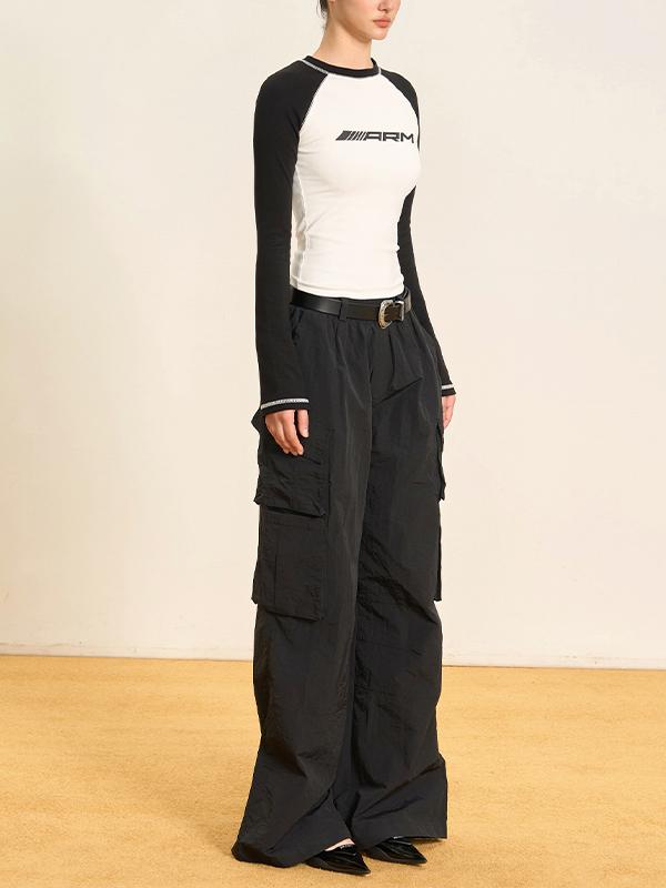 Raglan Contrast Color Slim Long Sleeve Tee Product Image