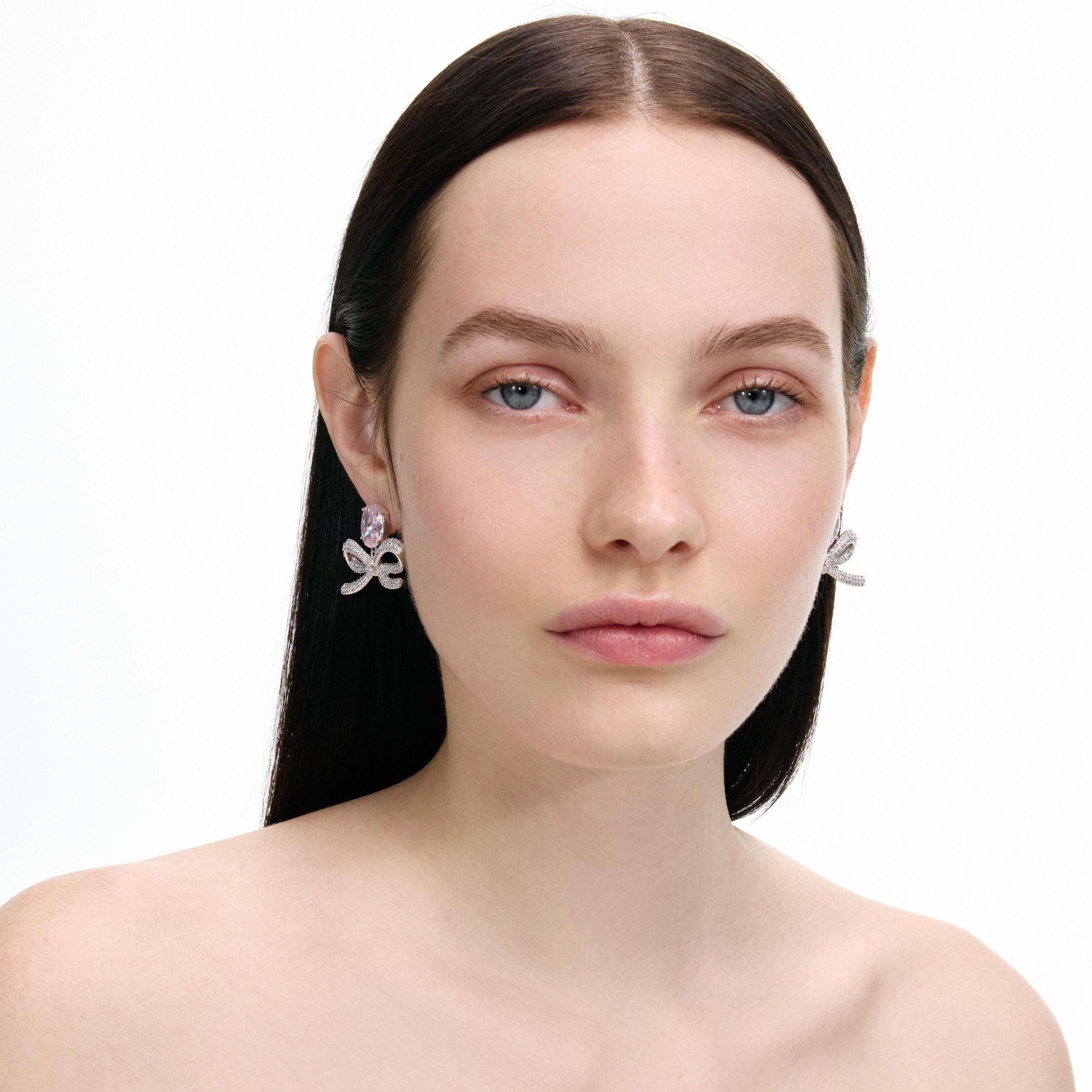 Pink Crystal Bow Earrings Product Image