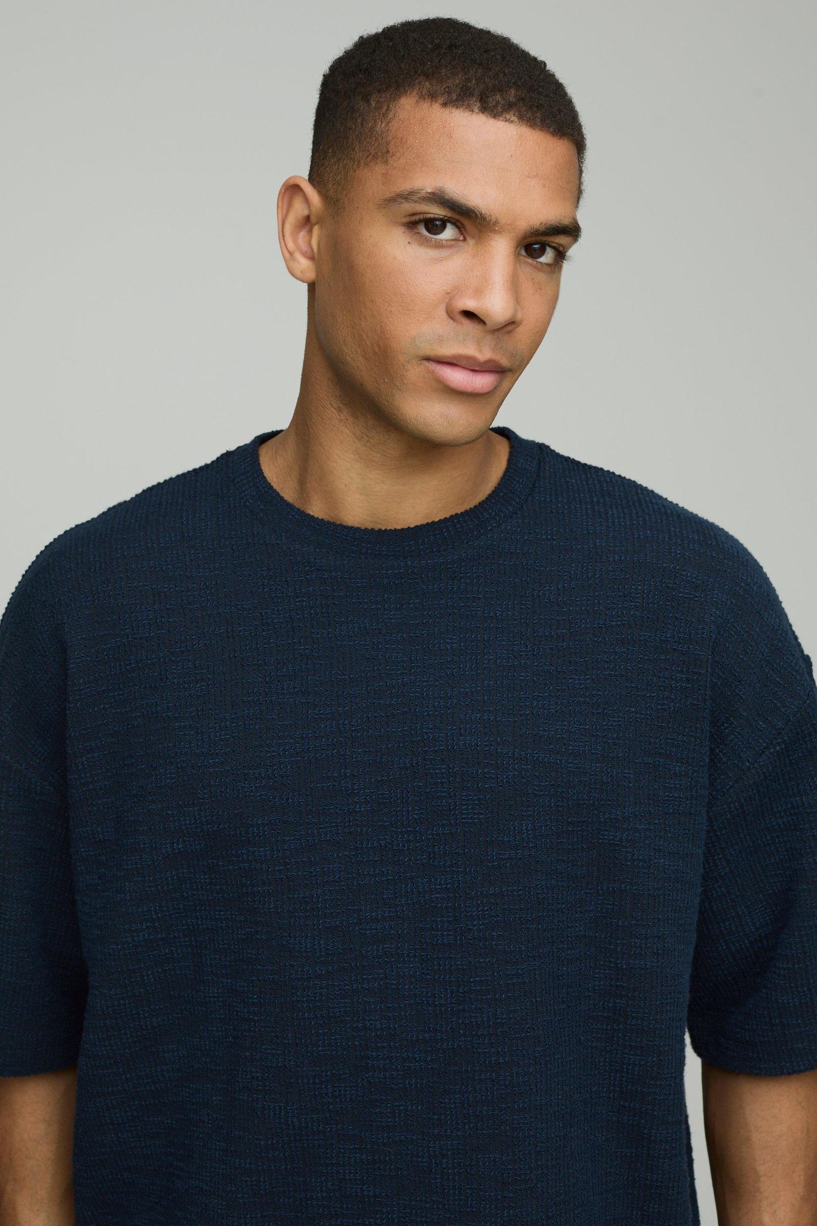 Oversized Boxy Heavyweight Textured T-Shirt | boohooMAN USA Product Image