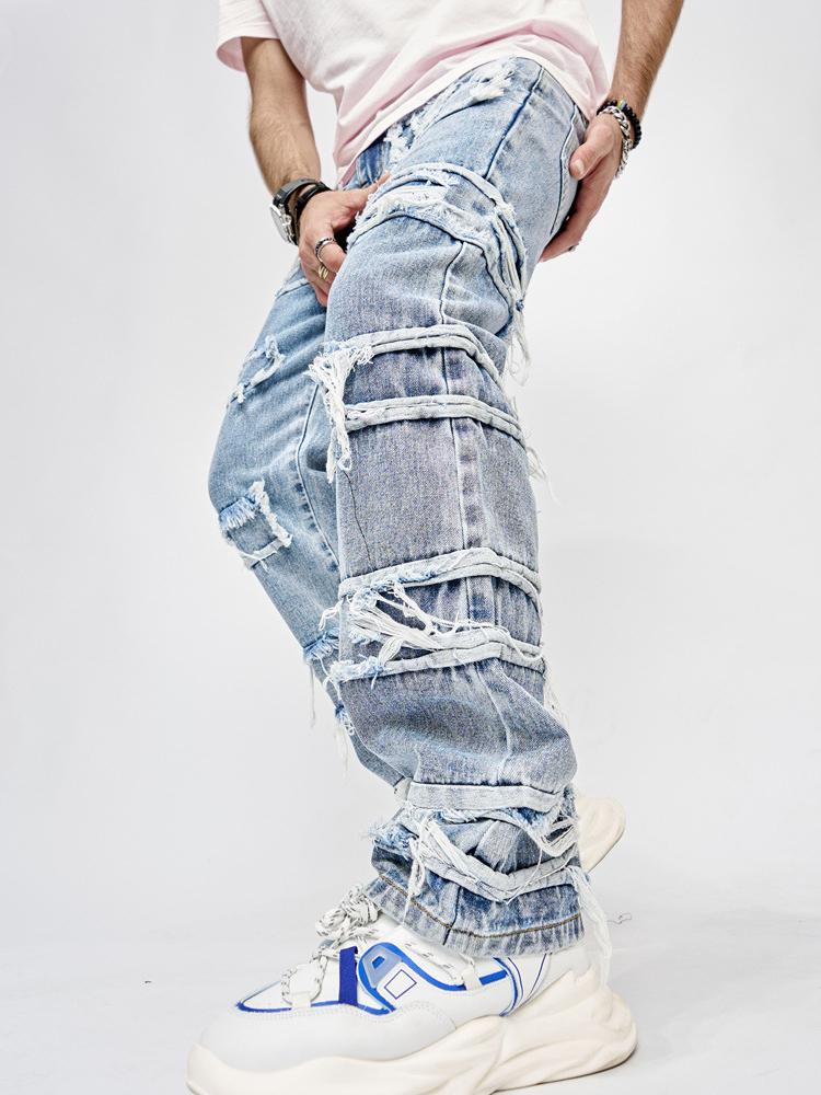 Sopula Men's Boyfriend Street Denim Raw Edge High Street Jeans Product Image