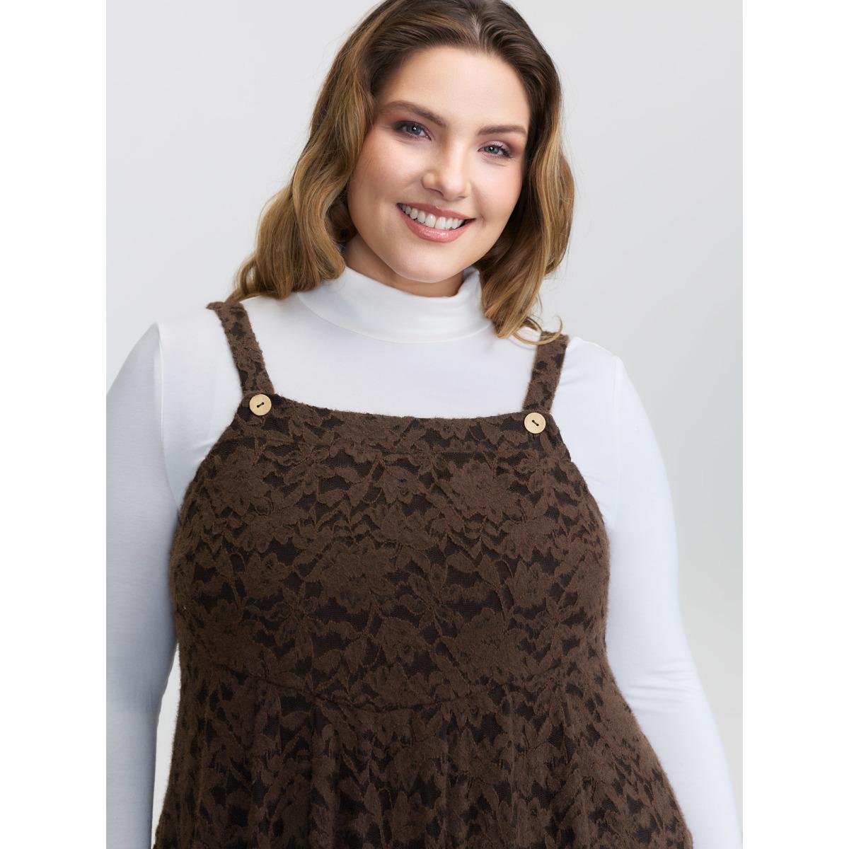 Plus Size Lace Textured Adjustable Straps Maxi Dress DarkBrown Women Leisure Texture Non Sleeveless Curvy BloomChic 18-20/2X Product Image