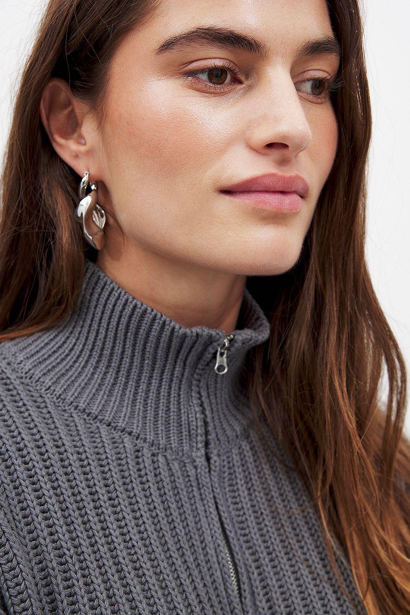 High Neck Zipped Knitted Sweater Product Image