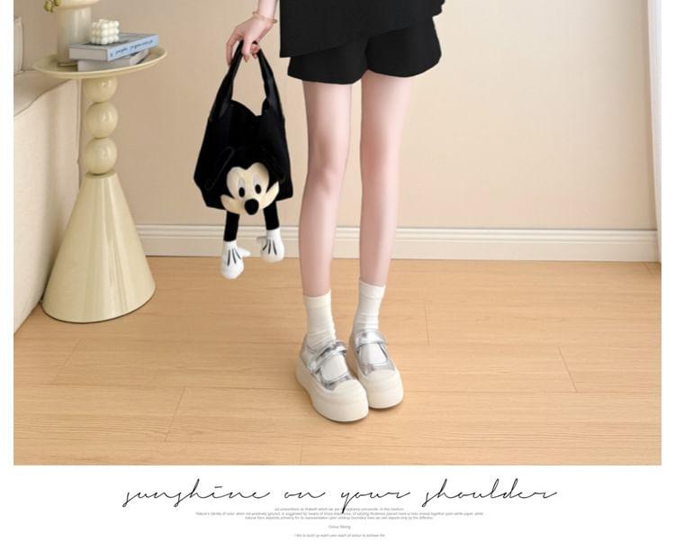 Maternity Set: Short-Sleeve Round Neck Mock Two Piece Tee + High Waist Plain Shorts Product Image