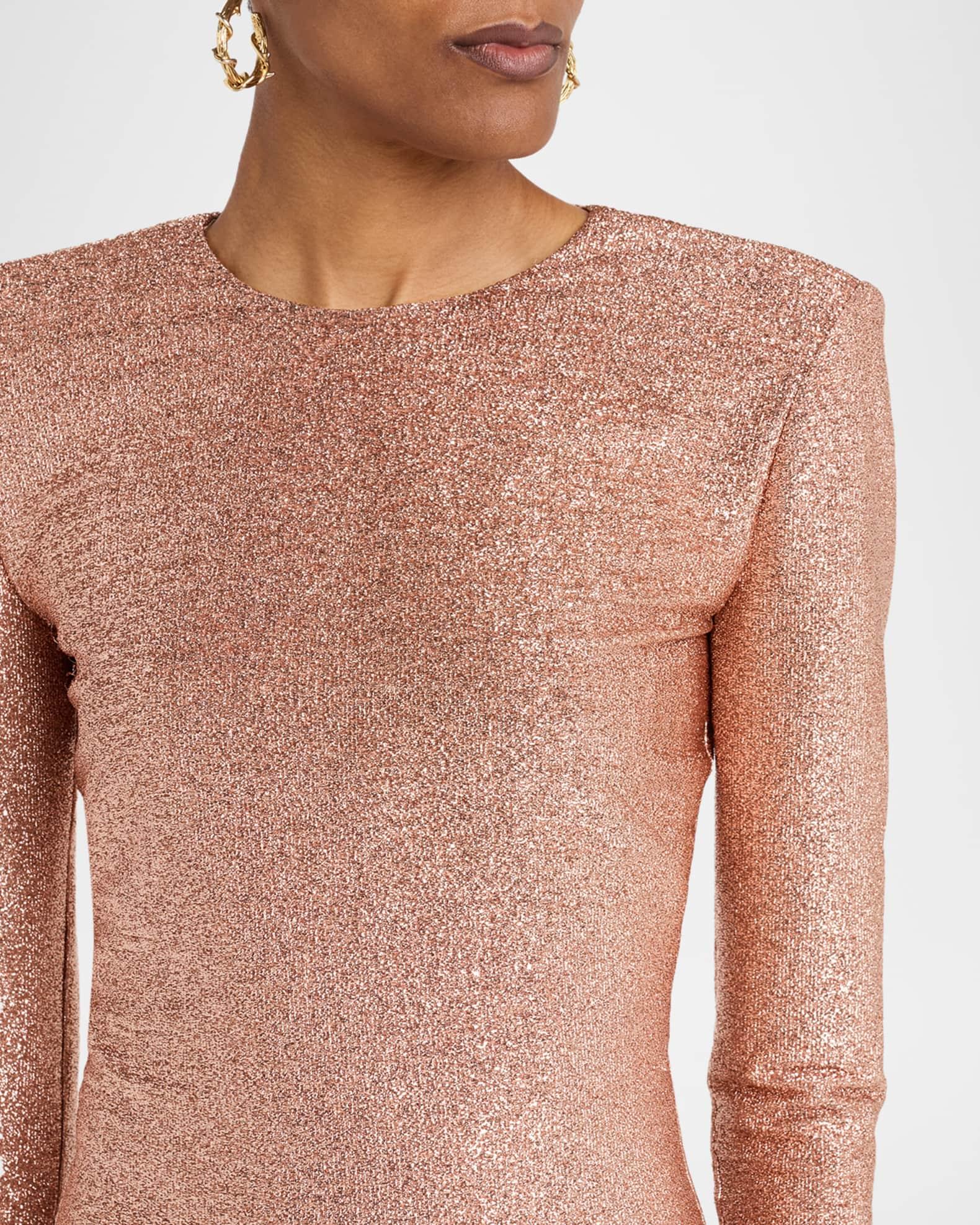 Long Sleeve Stretch Lame Gown Product Image