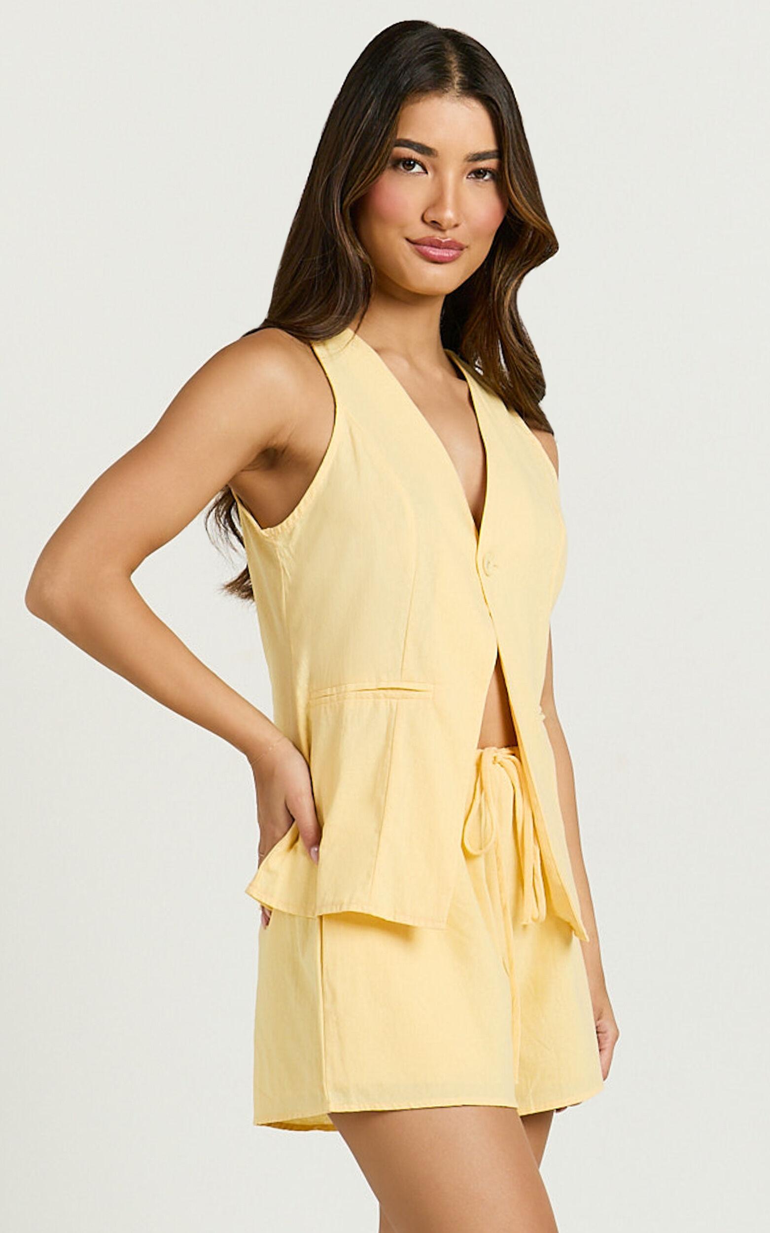 Tonya Two Piece Set - V Neck Sleeveless Top and Shorts Set in Lemon Product Image