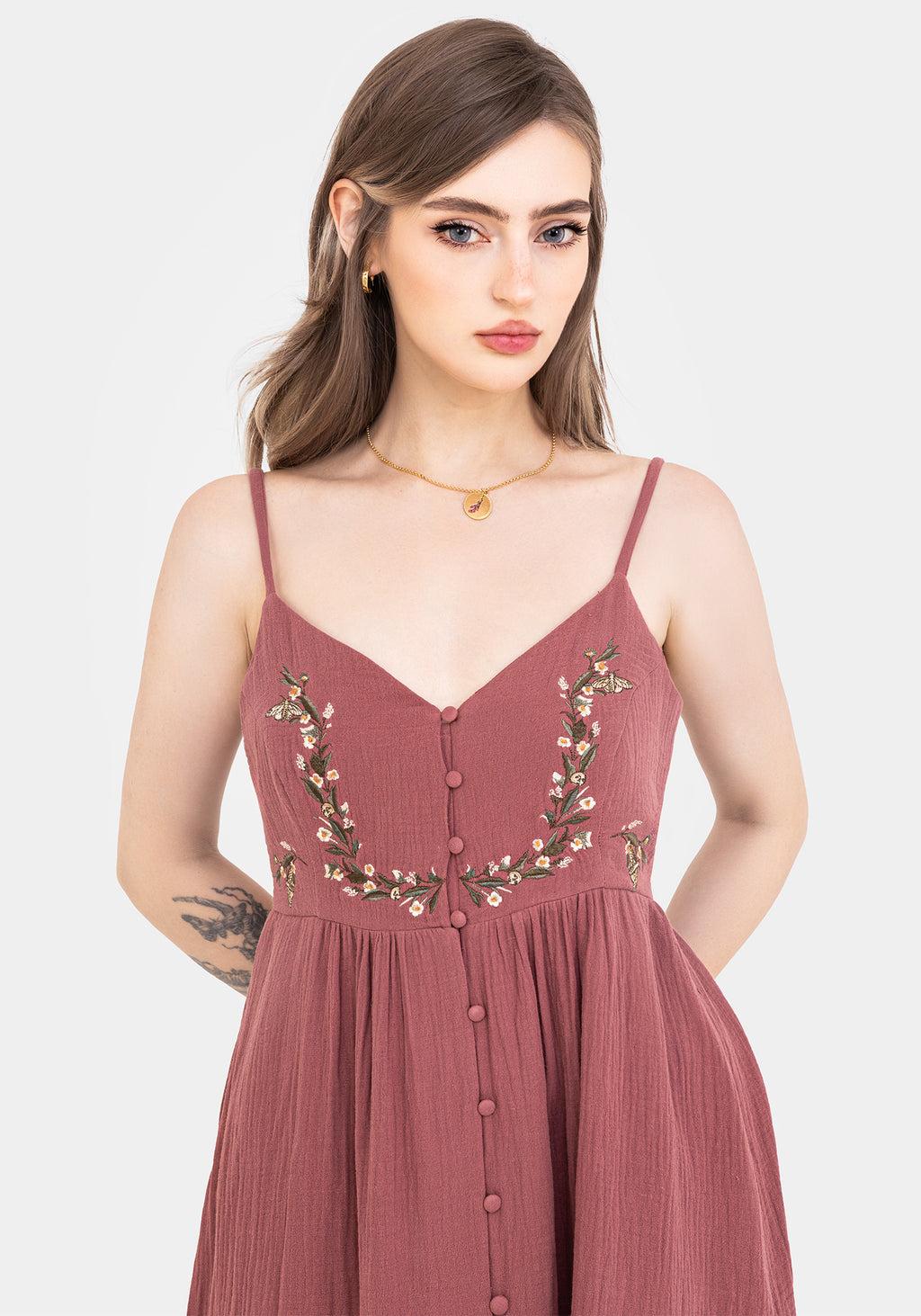 Abundance Cotton Floral Embroidered Bodice Cami Midaxi Dress Product Image