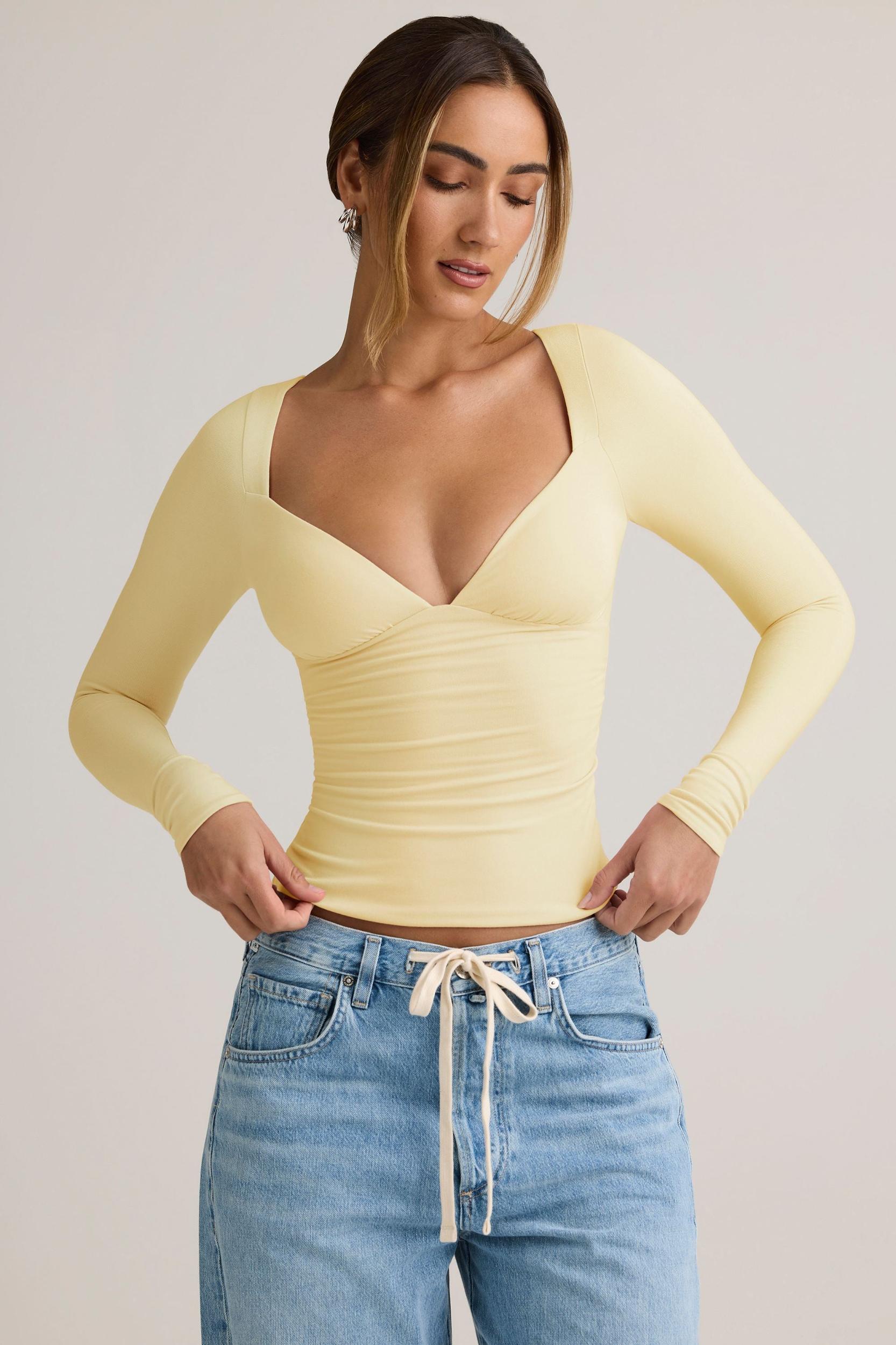Modal Ruched Long-Sleeve Top in ButterCream Yellow Product Image