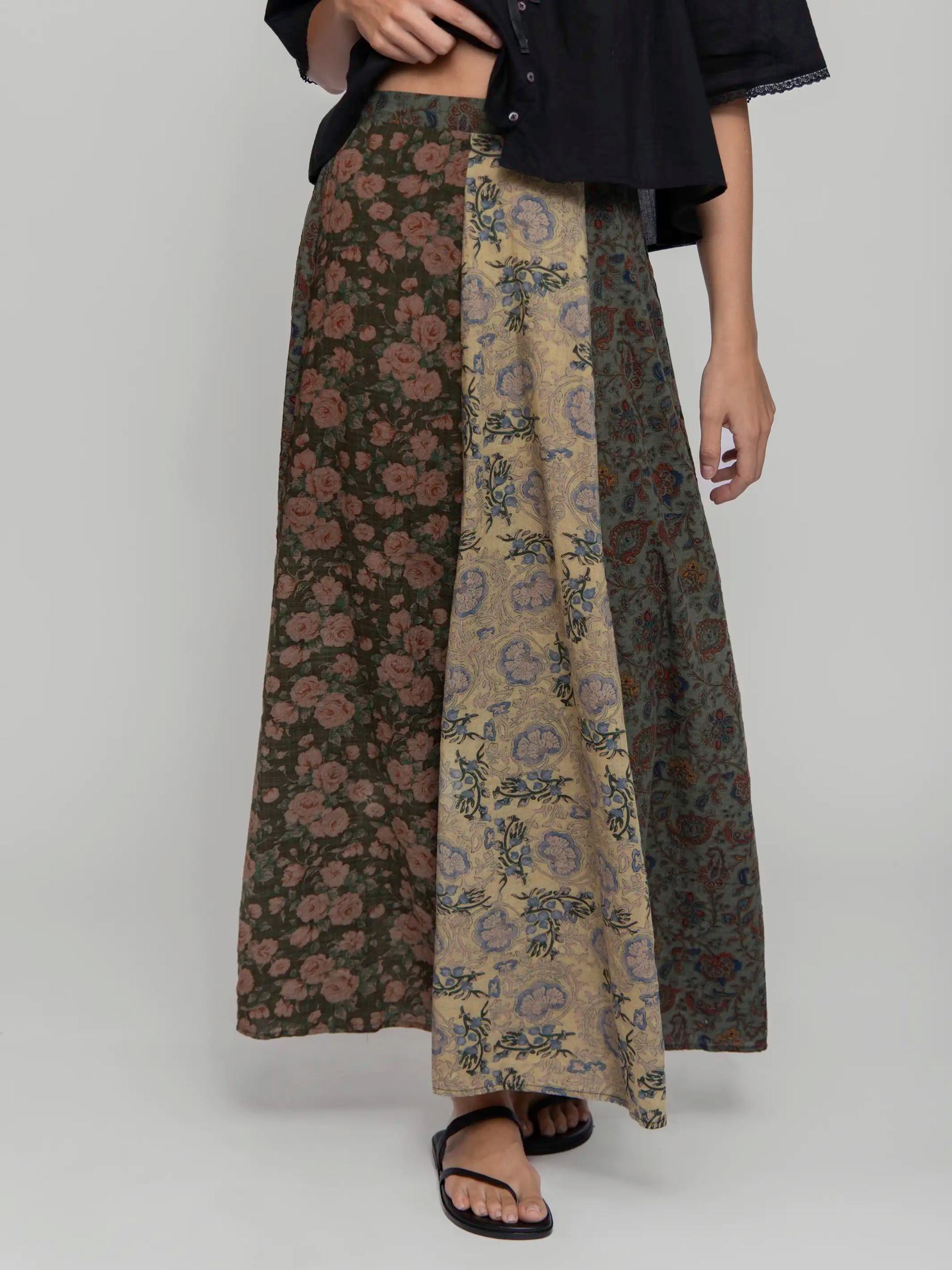Valentina Maxi Skirt - Sage Cream Floral Product Image