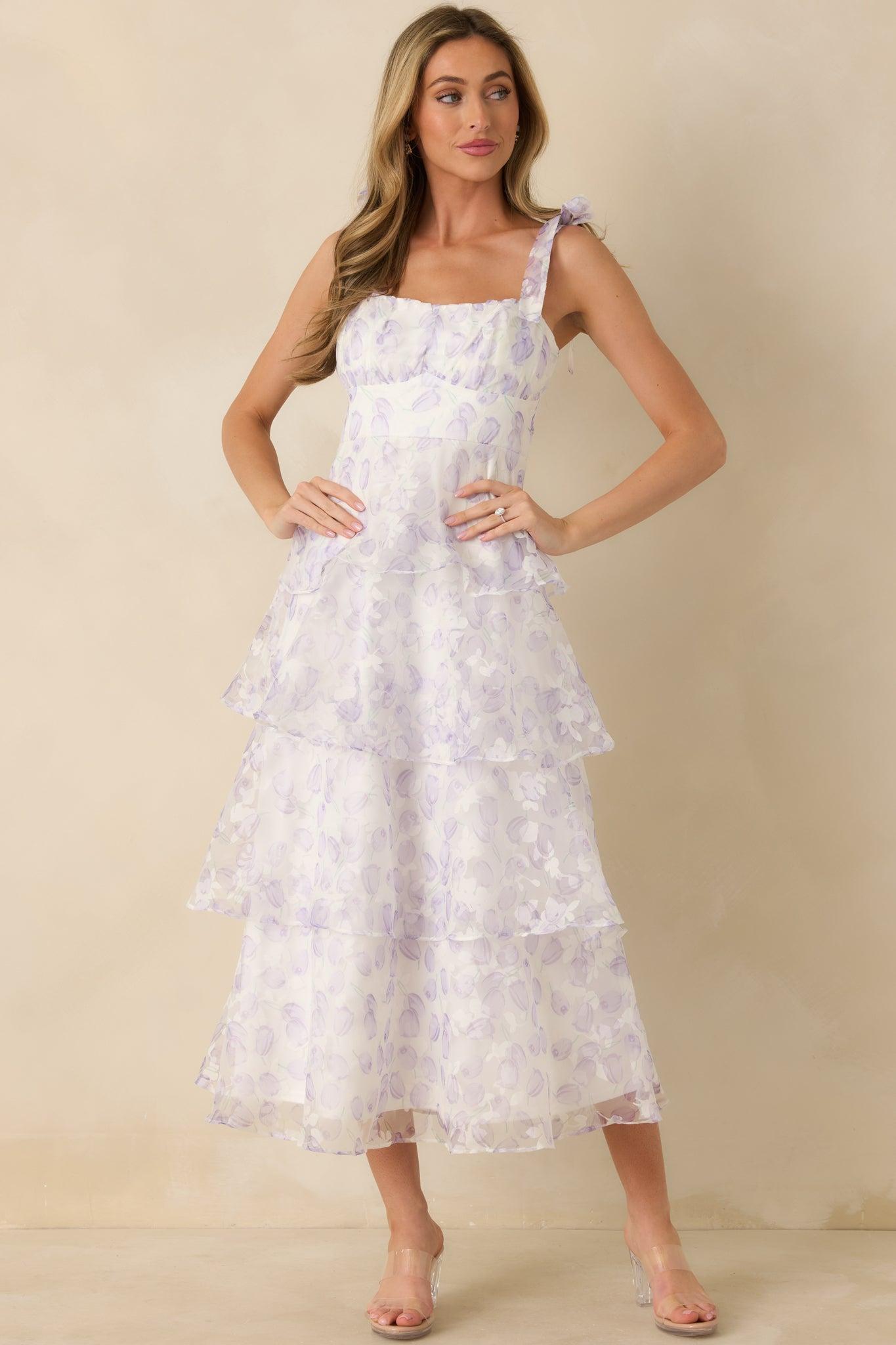 Living In Wonderland Lavender Tulip Floral Midi Dress Product Image