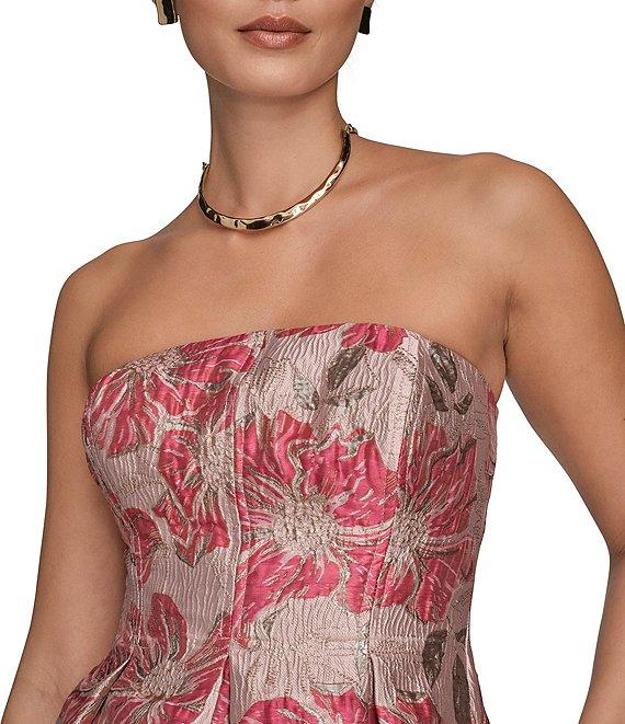 Donna Karan Strapless Jaquard Floral Print A-Line Midi Dress Product Image