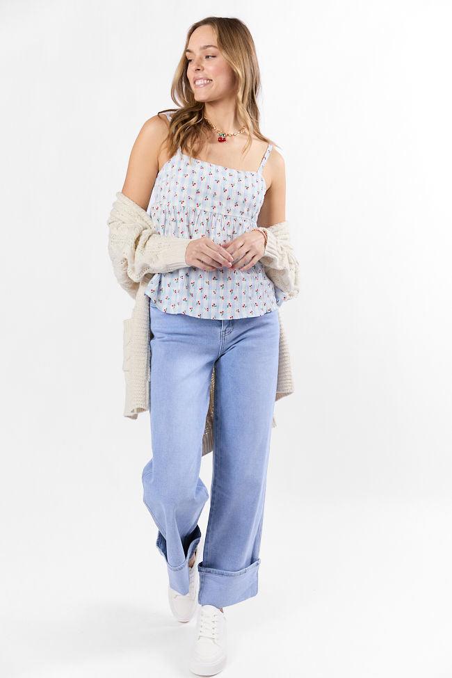 Sweet As Can Be Blue Cherry Gingham Print Tank FINAL SALE Product Image