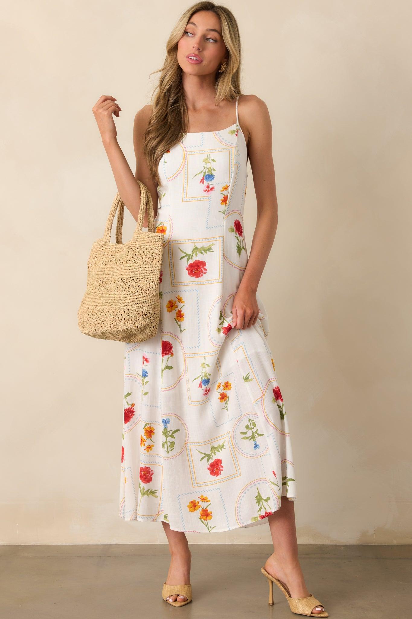 Moving On To Better Days Ivory Floral Patchwork Maxi Dress Product Image