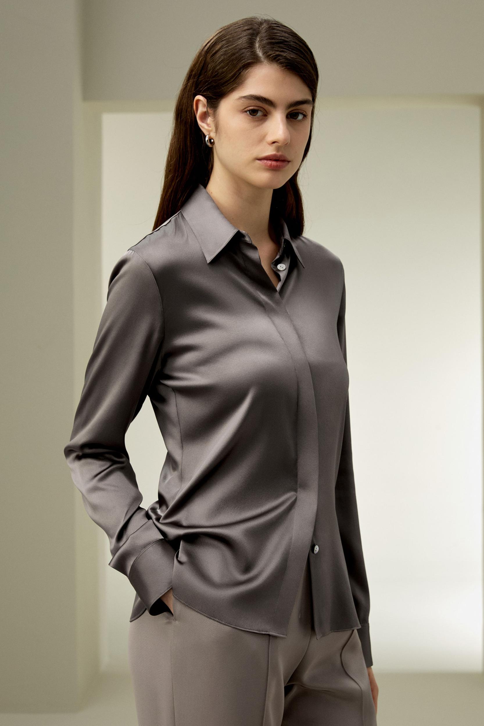 LILYSILK Silk Shirt Women - Black Natural Silk - Gorgeous Hidden Placket Tops XS Product Image