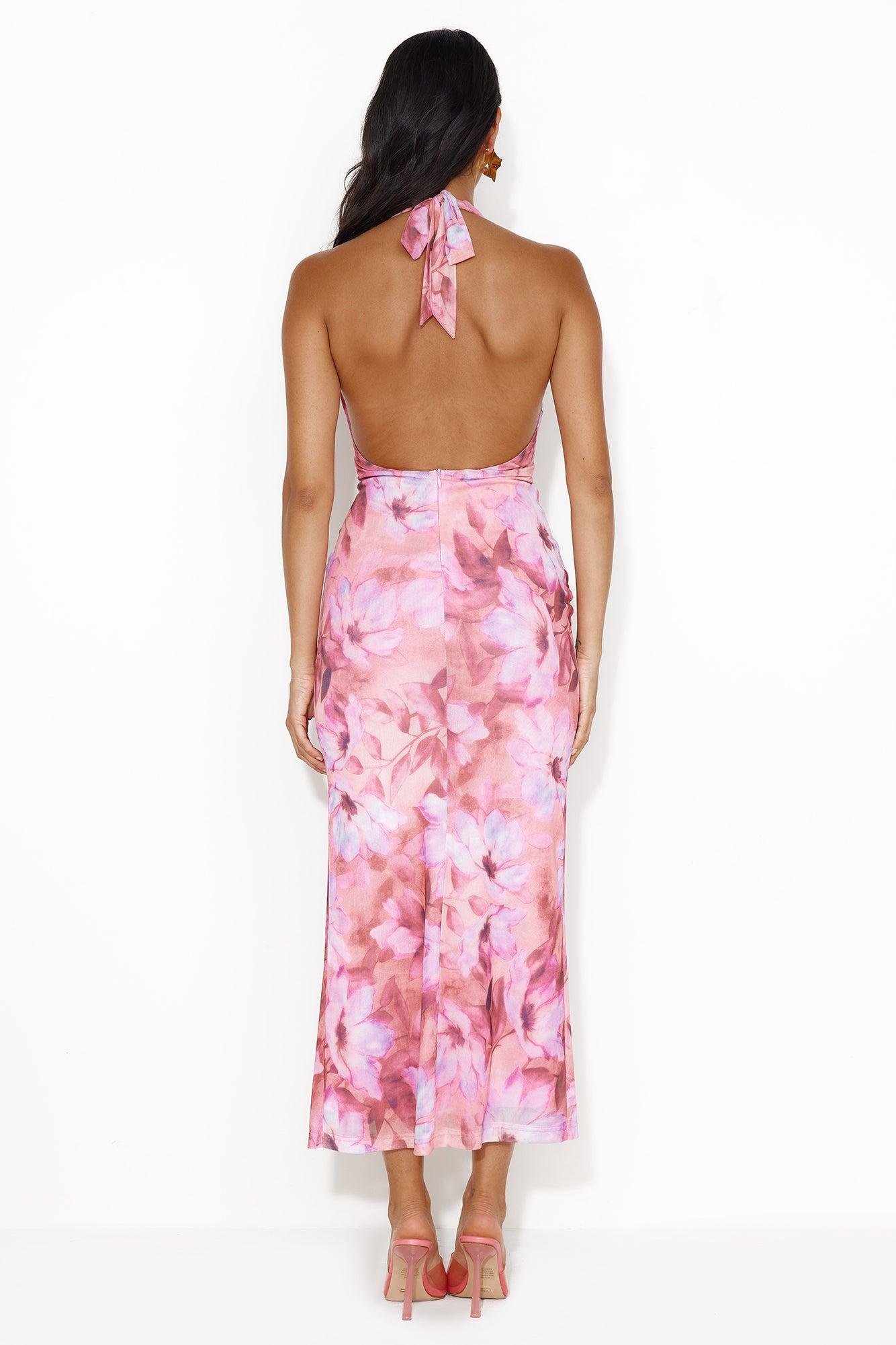 Paradise With You Mesh Halter Maxi Dress Pink Product Image