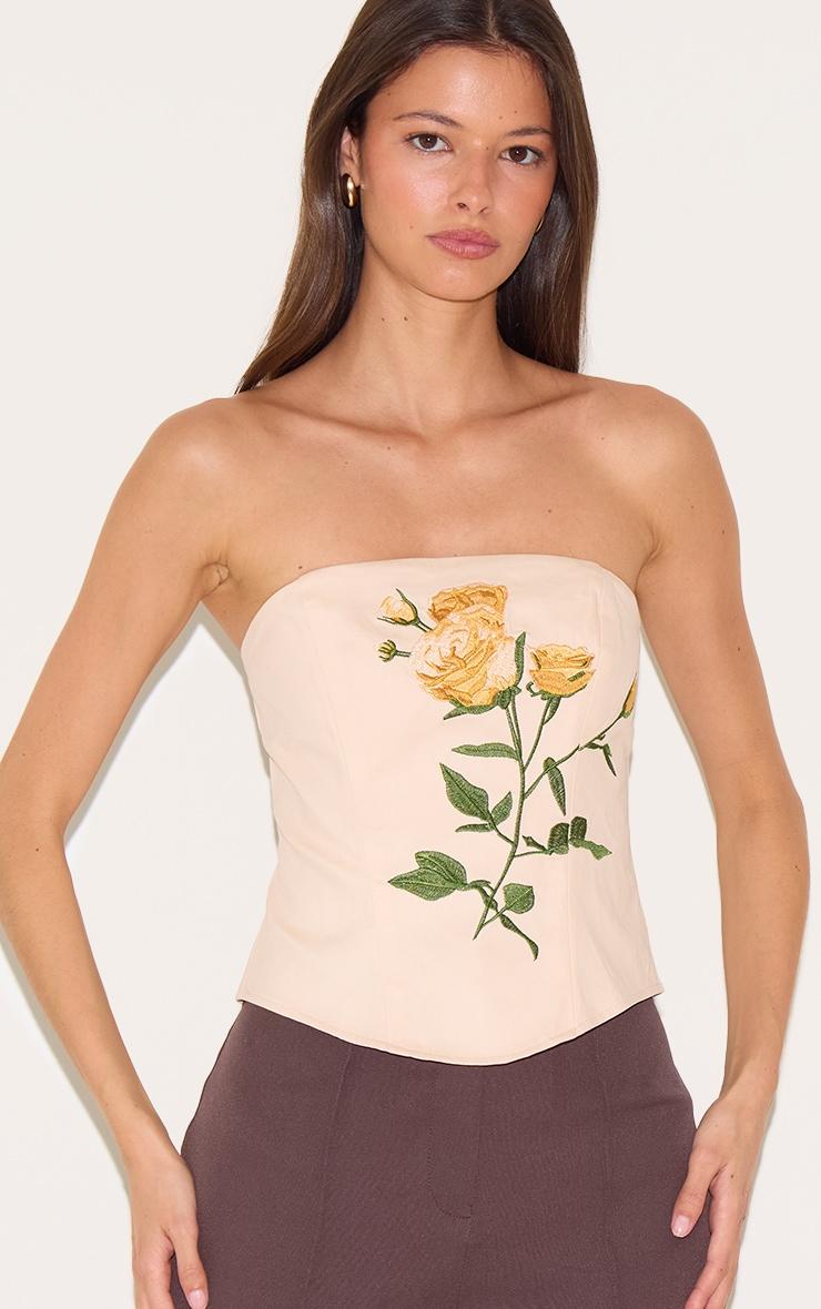 Beige Woven Embroidered Floral Corset Product Image