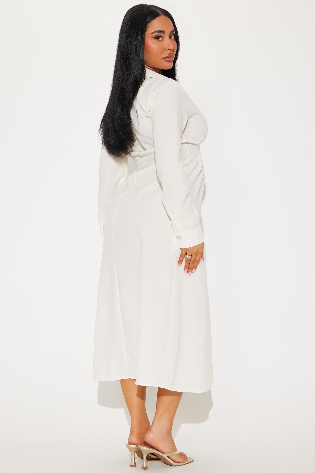 Ophelia Button Down Midi Shirt Dress - Cream Product Image