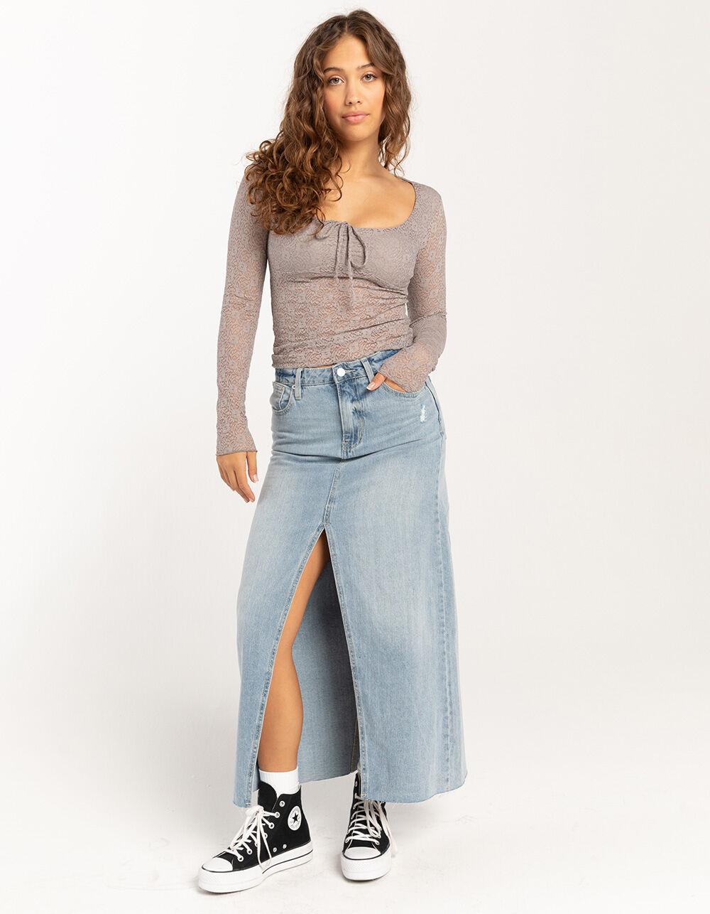 FULL TILT Lace Cinch Womens Long Sleeve Top - GRAY Product Image