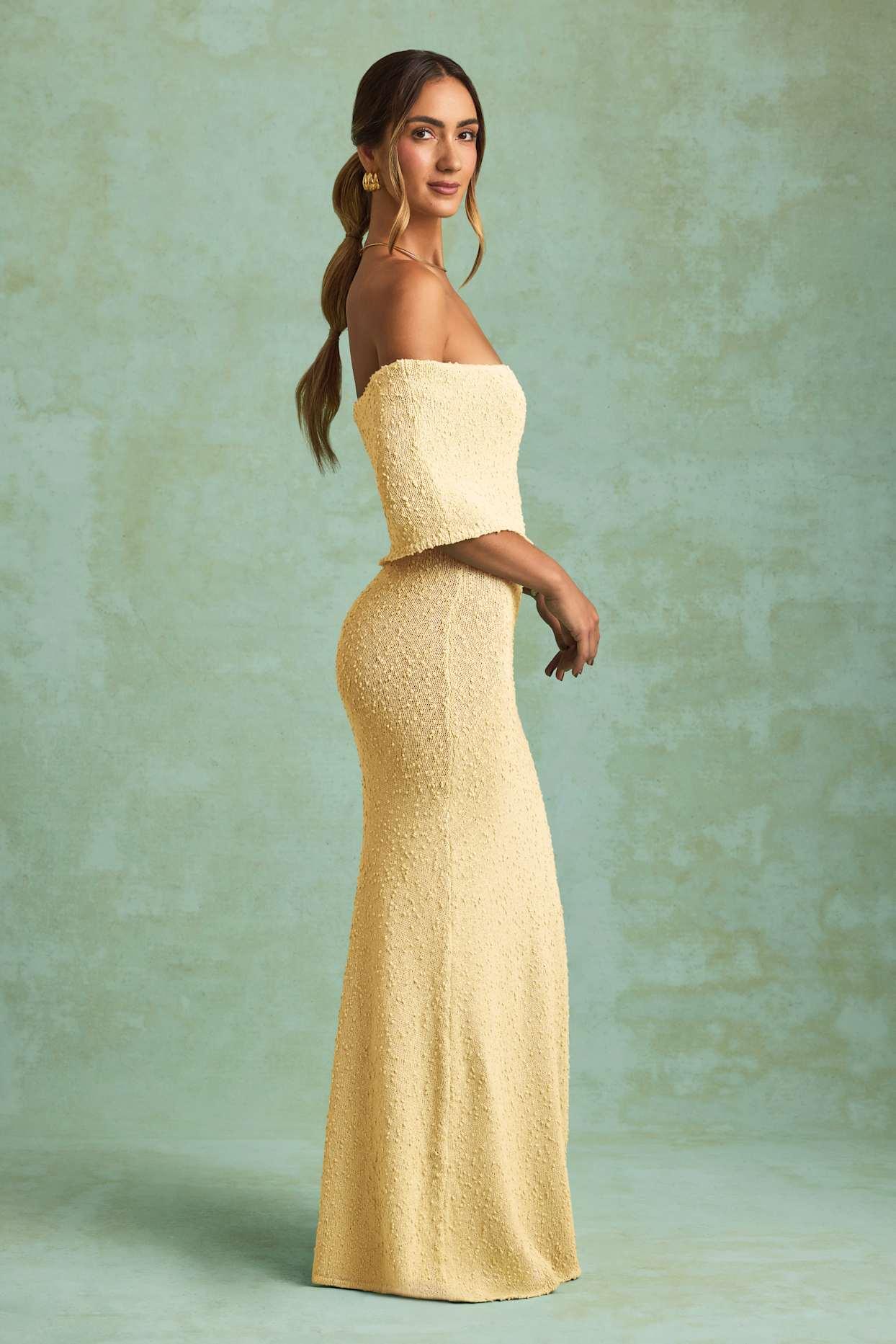 Bouclé Off-Shoulder Maxi Dress in Yellow Girls Product Image
