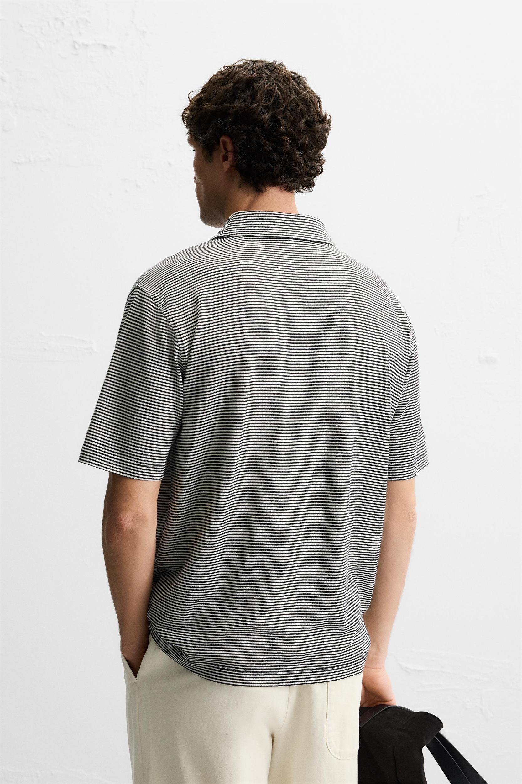 LINEN-COTTON STRIPED POLO SHIRT Product Image