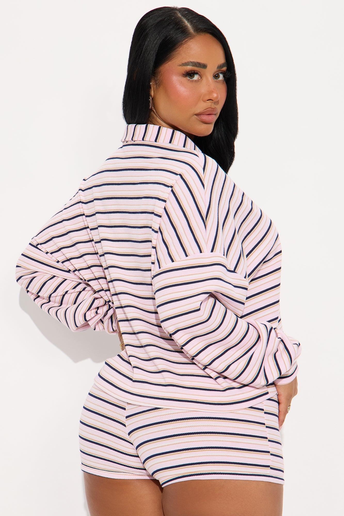 Quiet Lines Stripe Short Set - Pink/combo Female Product Image