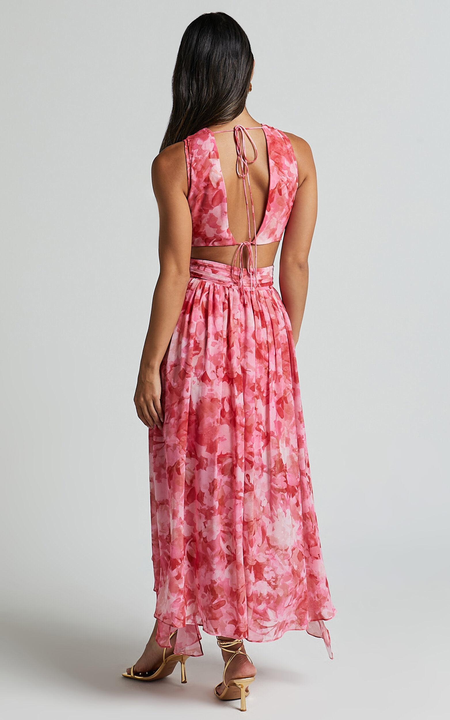 Marga Maxi Dress - Plunge Ruffle Detail Cut Out Dress in Petal Paradise Product Image