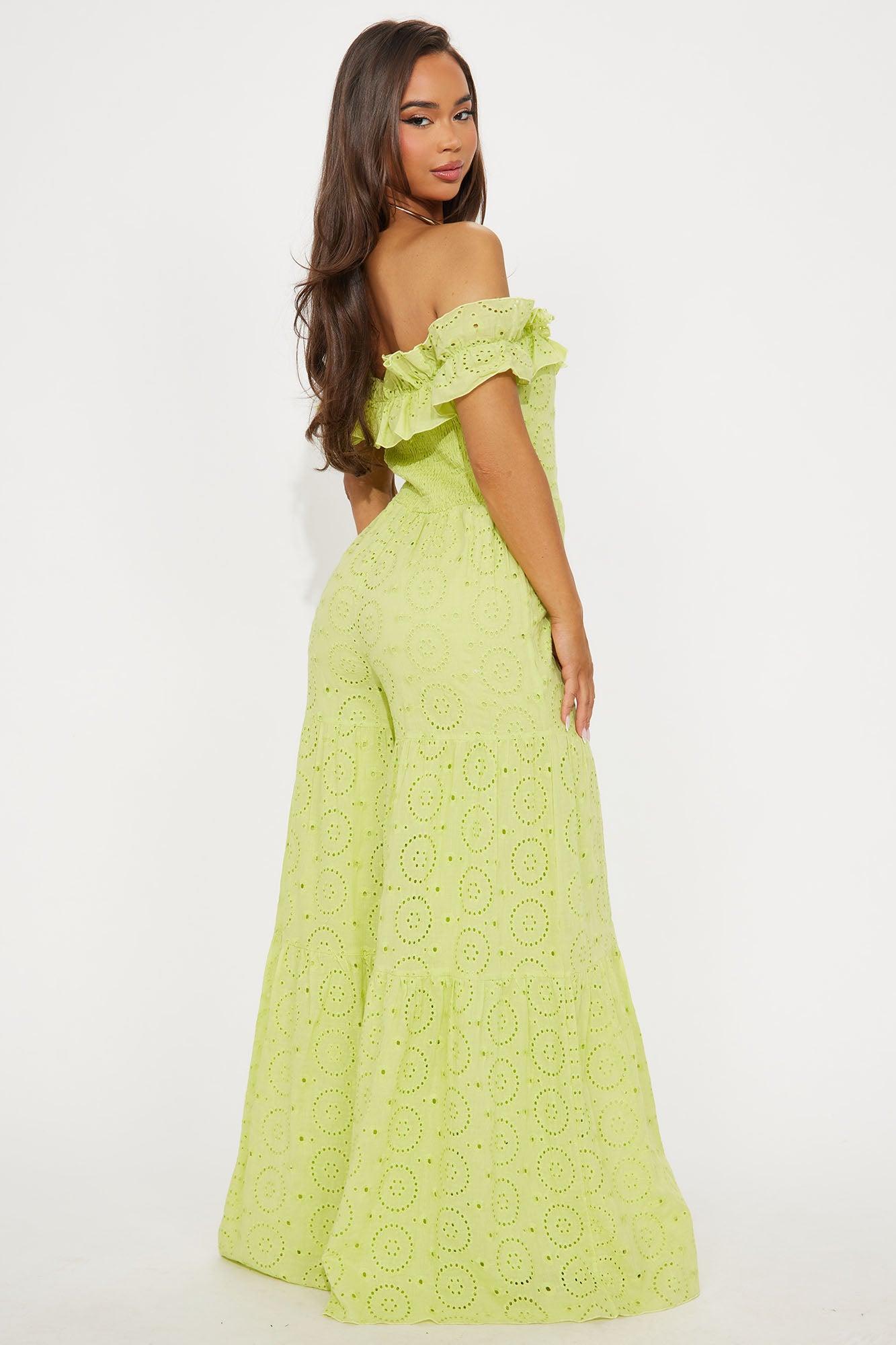 Sweet As Can Be Eyelet Jumpsuit - Green Product Image